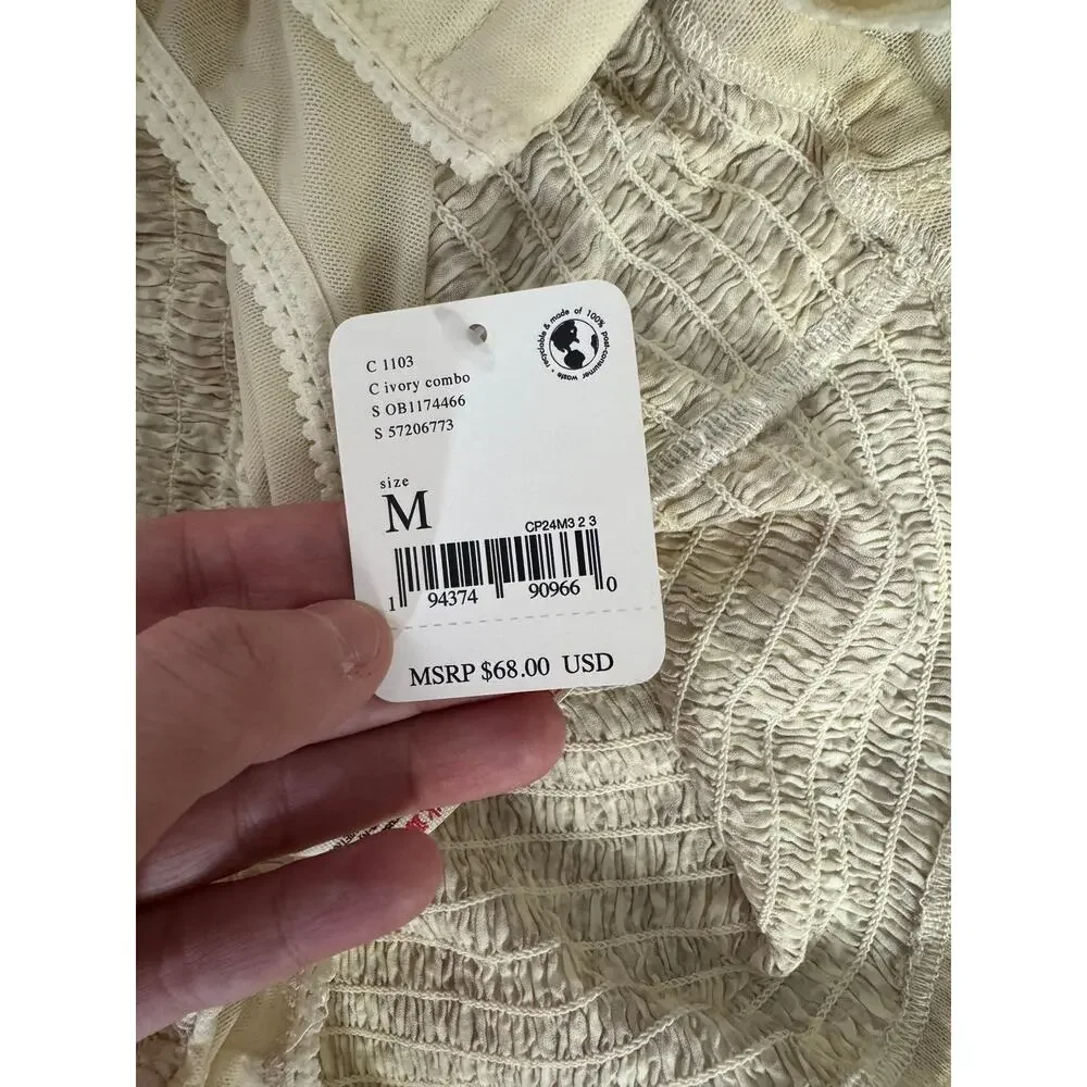 Intimately Free People‎ Ivory Combo Bardot Sleeveless Bodysuit Womens M NWT